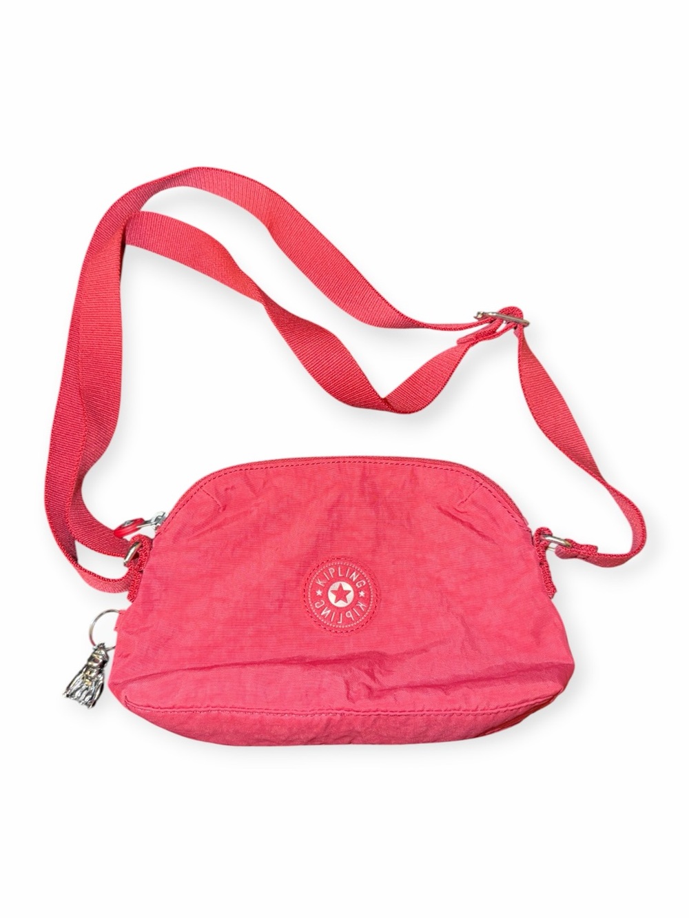 Kipling Bess Crossbody Bag Bright Pink Nylon Small Shoulder Purse Monkey Charm